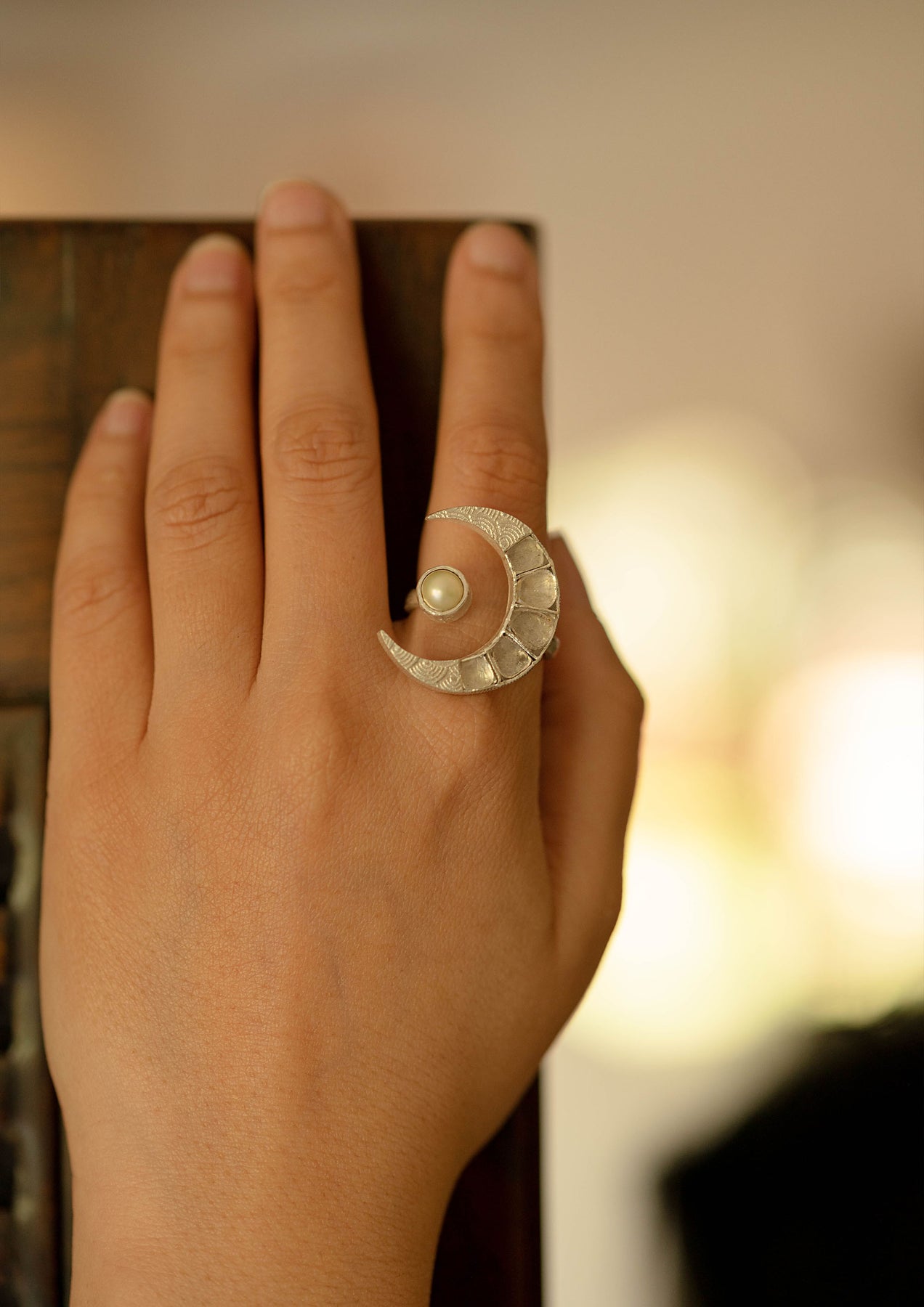 Buy Silver Plated Handcrafted Crescent Moon Ring by Noor Online at Aza  Fashions.
